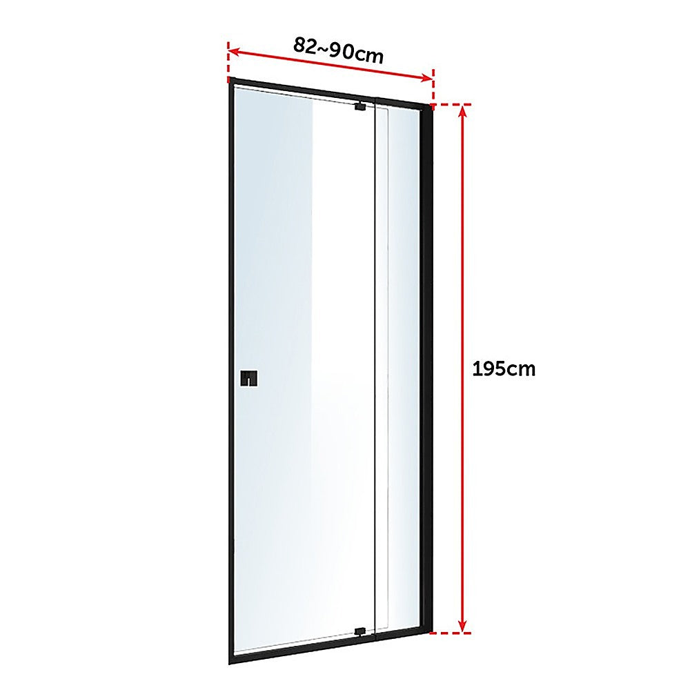 Adjustable Semi Frameless Shower Screen (82~90) x 195cm Australian Safety Glass - SILBERSHELL