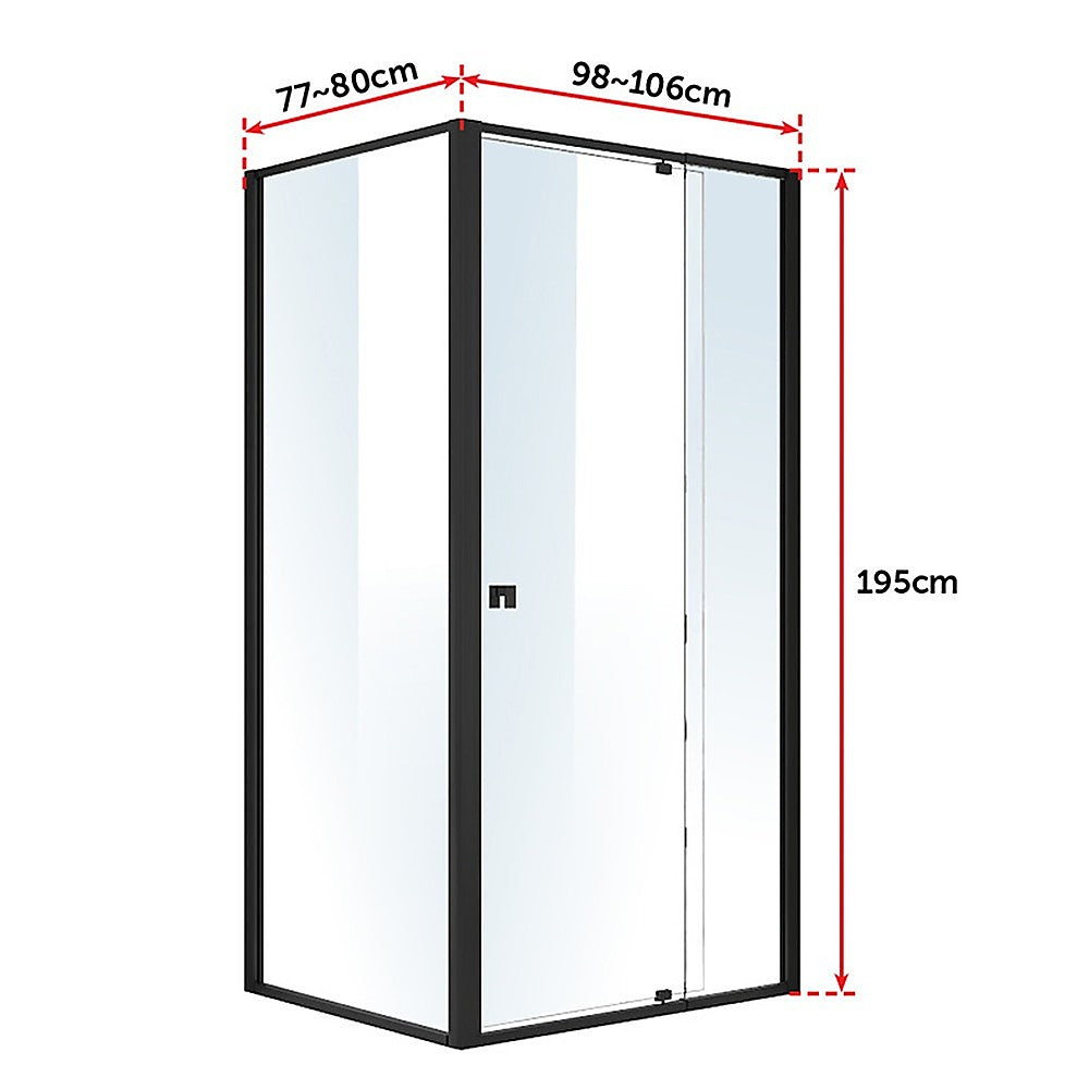 Semi Frameless Shower Screen (98~106)x 195cm & (77~80)x 195cm Side AS/NZS Glass - SILBERSHELL