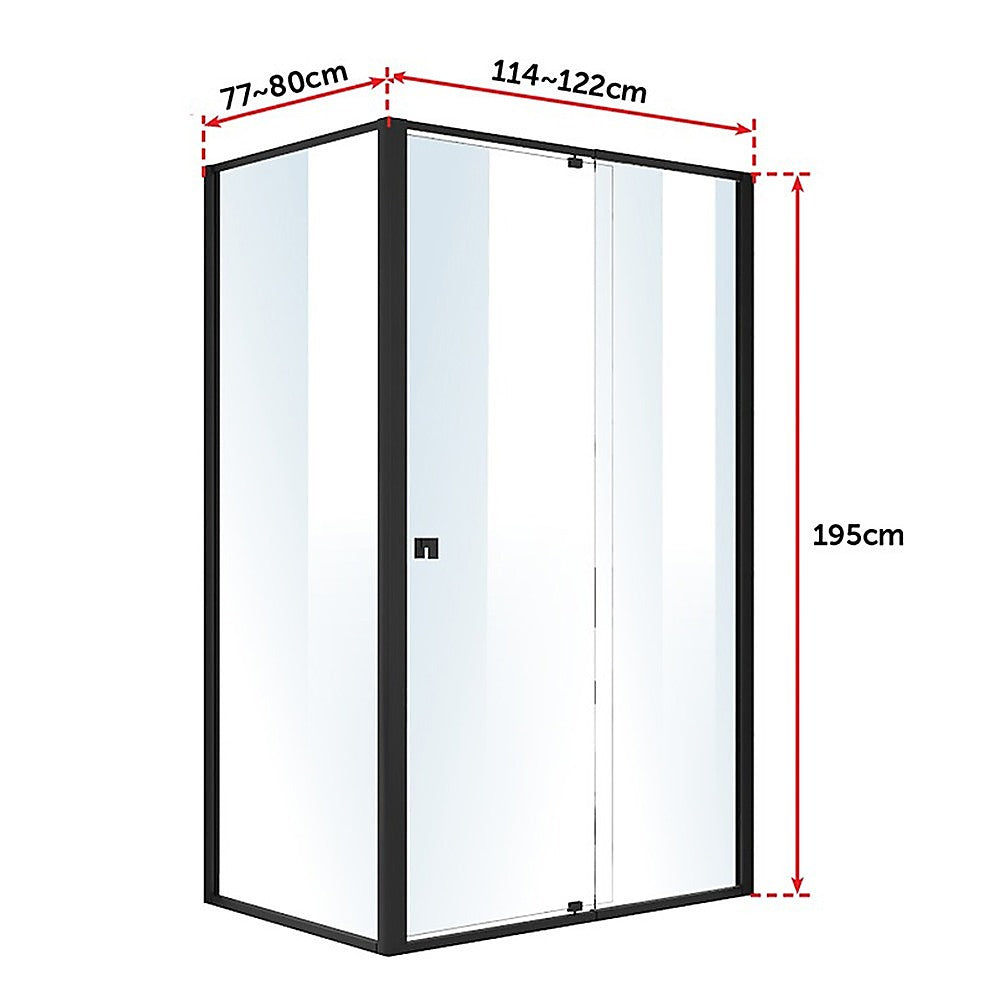 Semi Frameless Shower Screen (114~122)x 195cm & (77~80)x 195cm Side AS/NZS Glass - SILBERSHELL