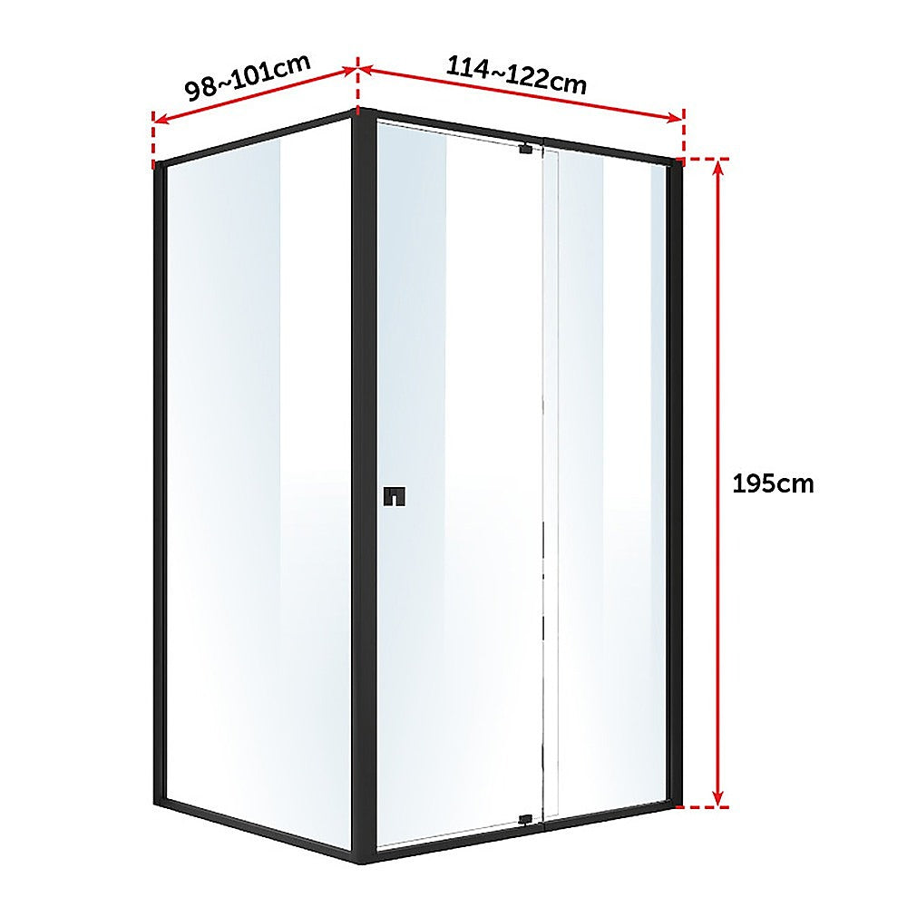 Semi Frameless Shower Screen (114~122)x 195cm & (98~101)x195cm Side AS/NZS Glass - SILBERSHELL