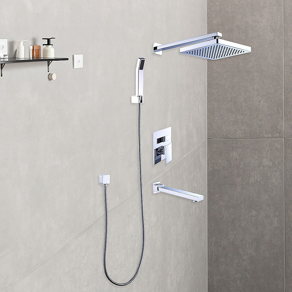 8" Rain Shower Head Straight Wall Arm Mixer Set Wall Bath Spout Outlet Tap - SILBERSHELL