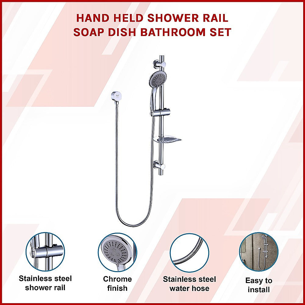 Hand Held Shower Rail Soap Dish Bathroom Set - SILBERSHELL