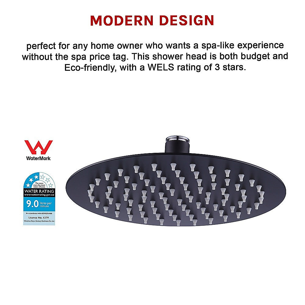 200mm Shower Head Round 304SS Electroplated Matte Black Finish - SILBERSHELL
