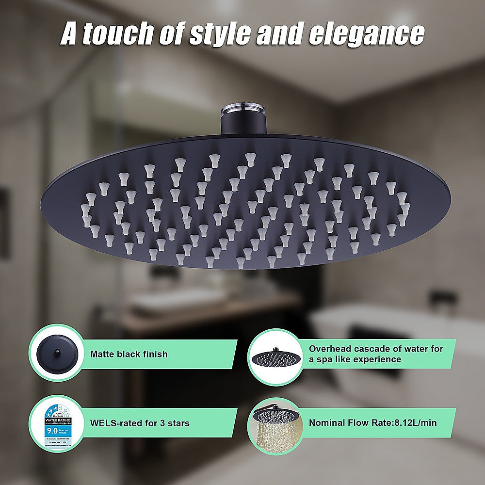 200mm Shower Head Round 304SS Electroplated Matte Black Finish - SILBERSHELL