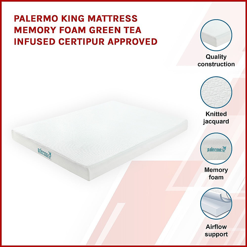 Palermo King Mattress Memory Foam Green Tea Infused CertiPUR Approved - SILBERSHELL