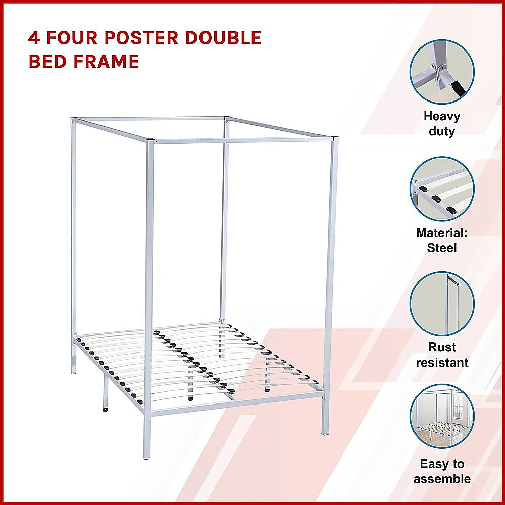 4 Four Poster Double Bed Frame - SILBERSHELL