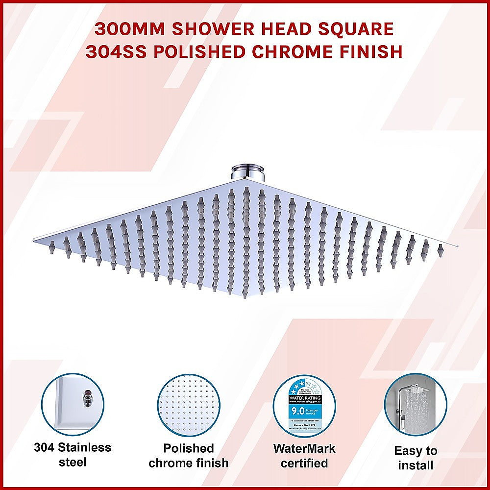 300mm Shower Head Square 304SS Polished Chrome Finish - SILBERSHELL