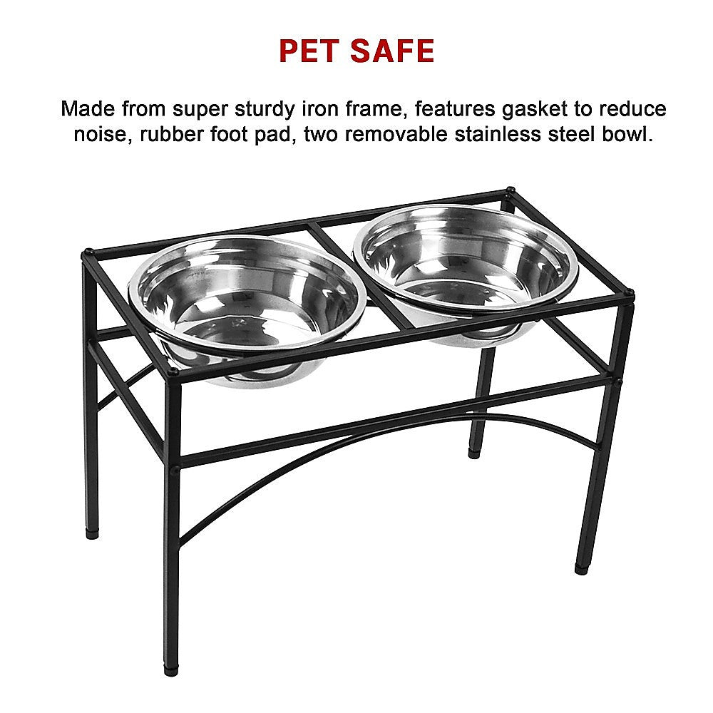 Dual Elevated Raised Pet Dog Puppy Feeder Bowl Stainless Steel Food Water Stand - SILBERSHELL