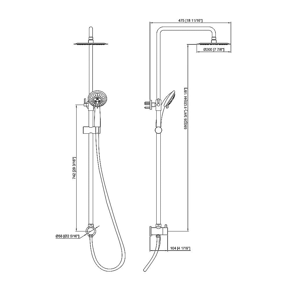 WELS 8" Rain Shower Head Set Rounded Dual Heads Faucet High Pressure Hand Held - SILBERSHELL