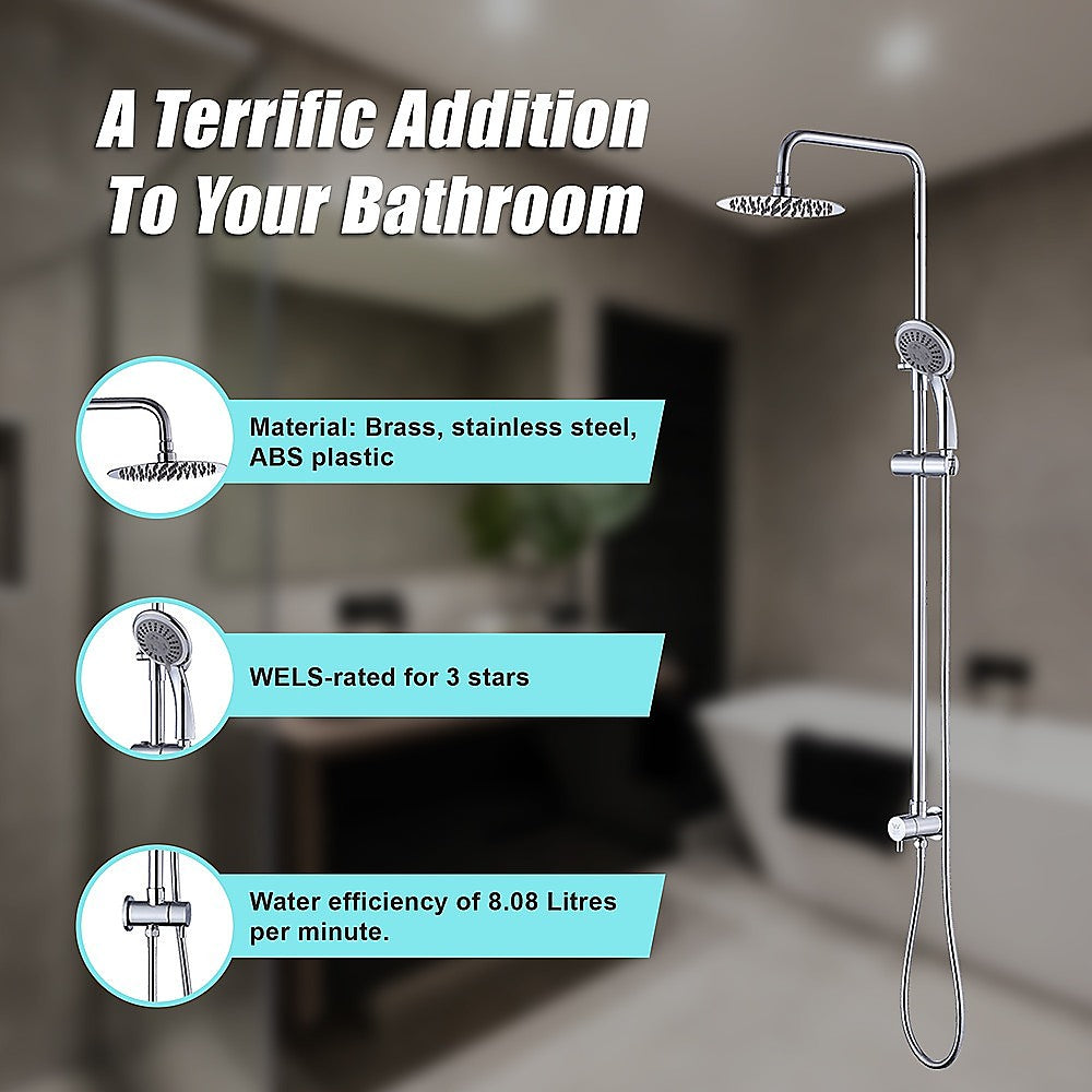 WELS 8" Rain Shower Head Set Rounded Dual Heads Faucet High Pressure Hand Held - SILBERSHELL