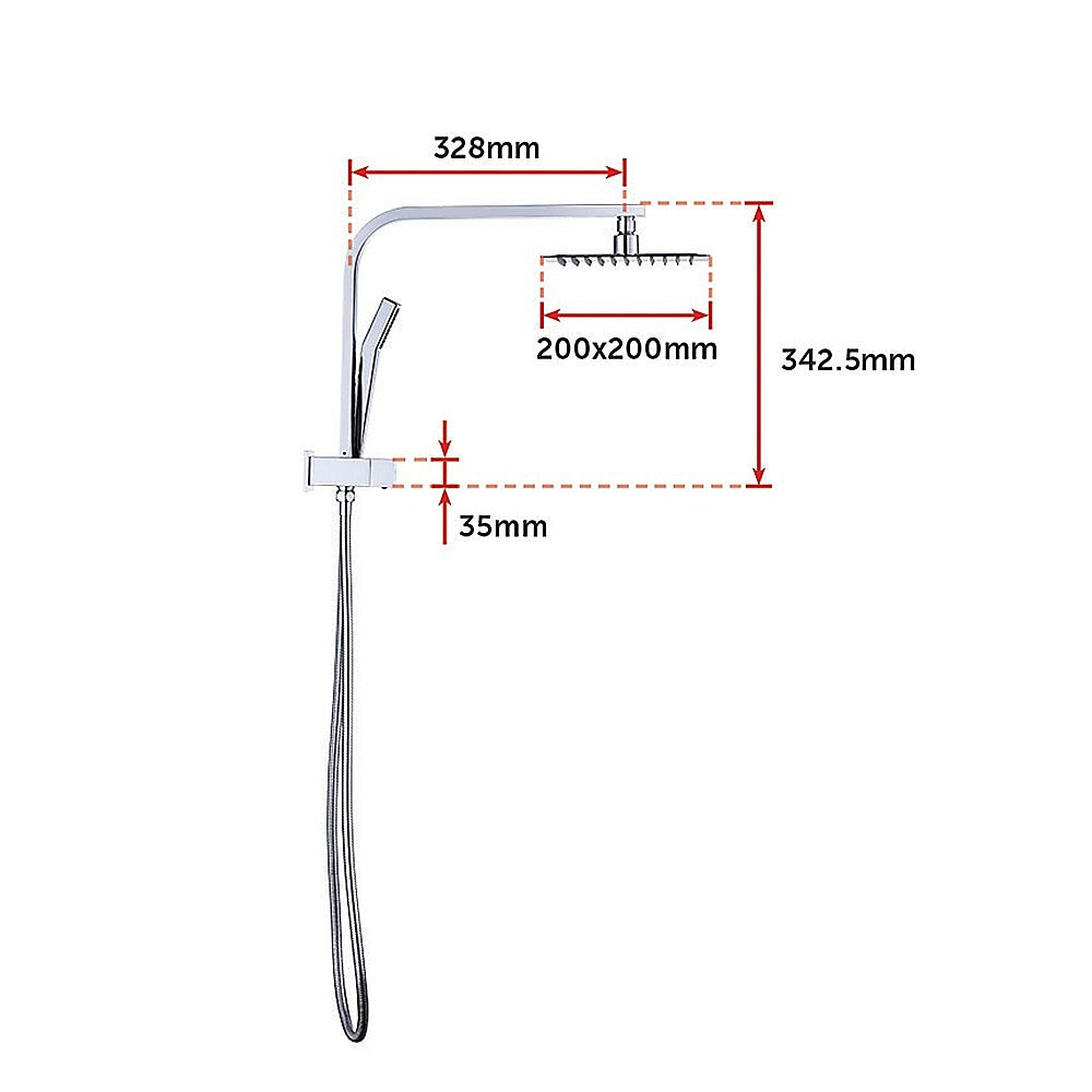 WELS 8" Rain Shower Head Set Square Dual Heads Faucet High Pressure Hand Held - SILBERSHELL