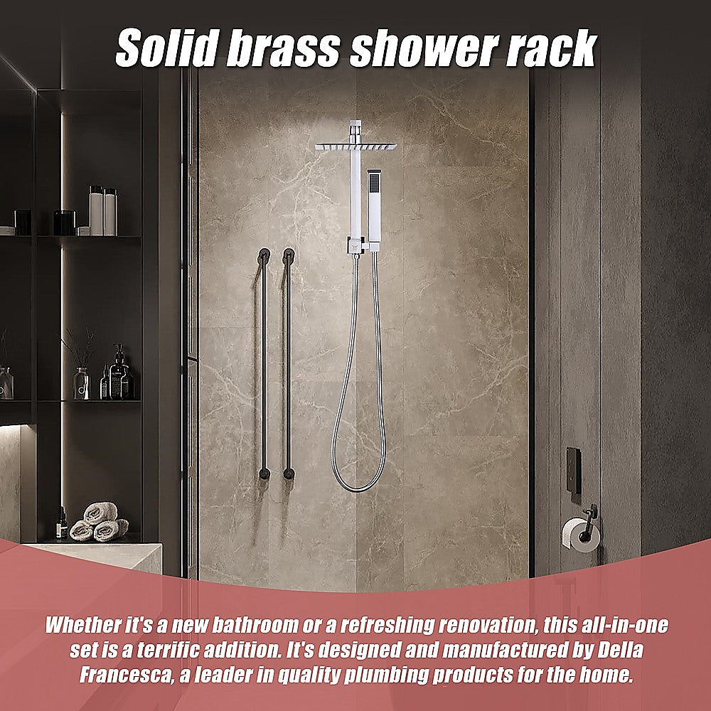 WELS 8" Rain Shower Head Set Square Dual Heads Faucet High Pressure Hand Held - SILBERSHELL