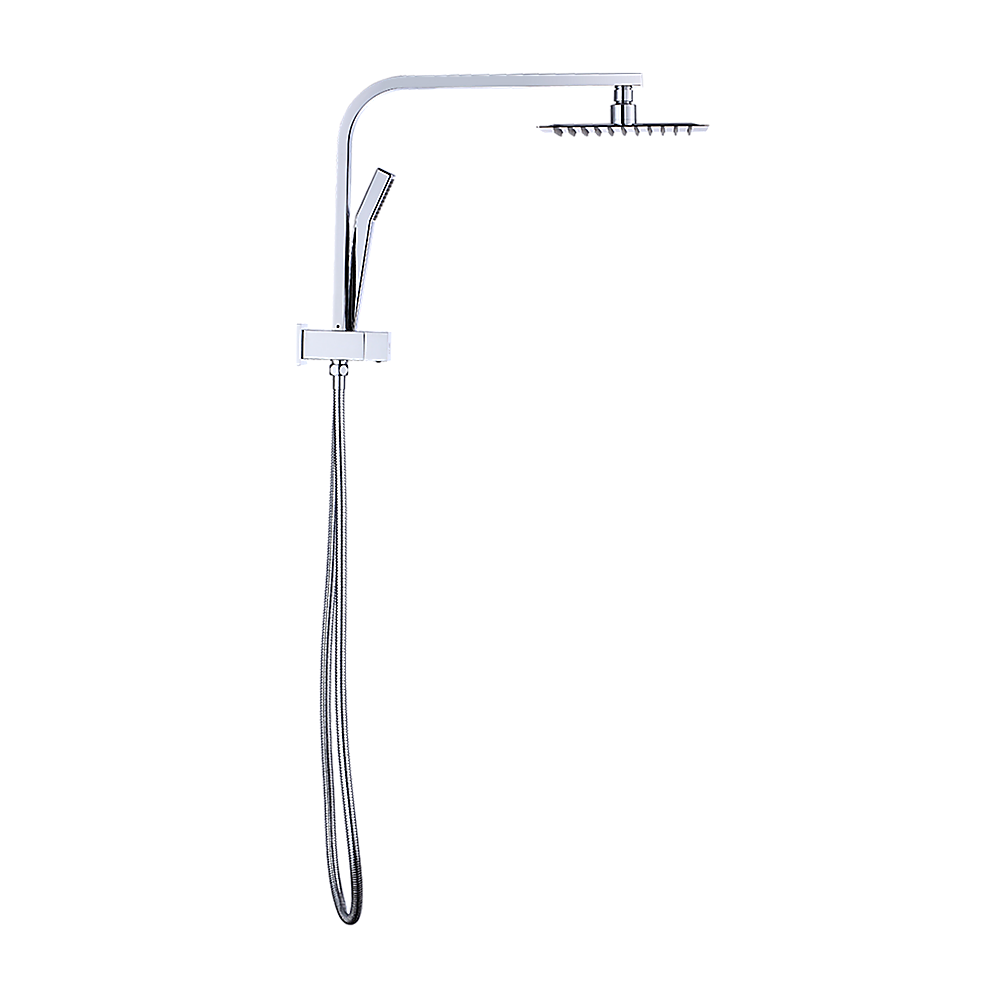 WELS 8" Rain Shower Head Set Square Dual Heads Faucet High Pressure Hand Held - SILBERSHELL