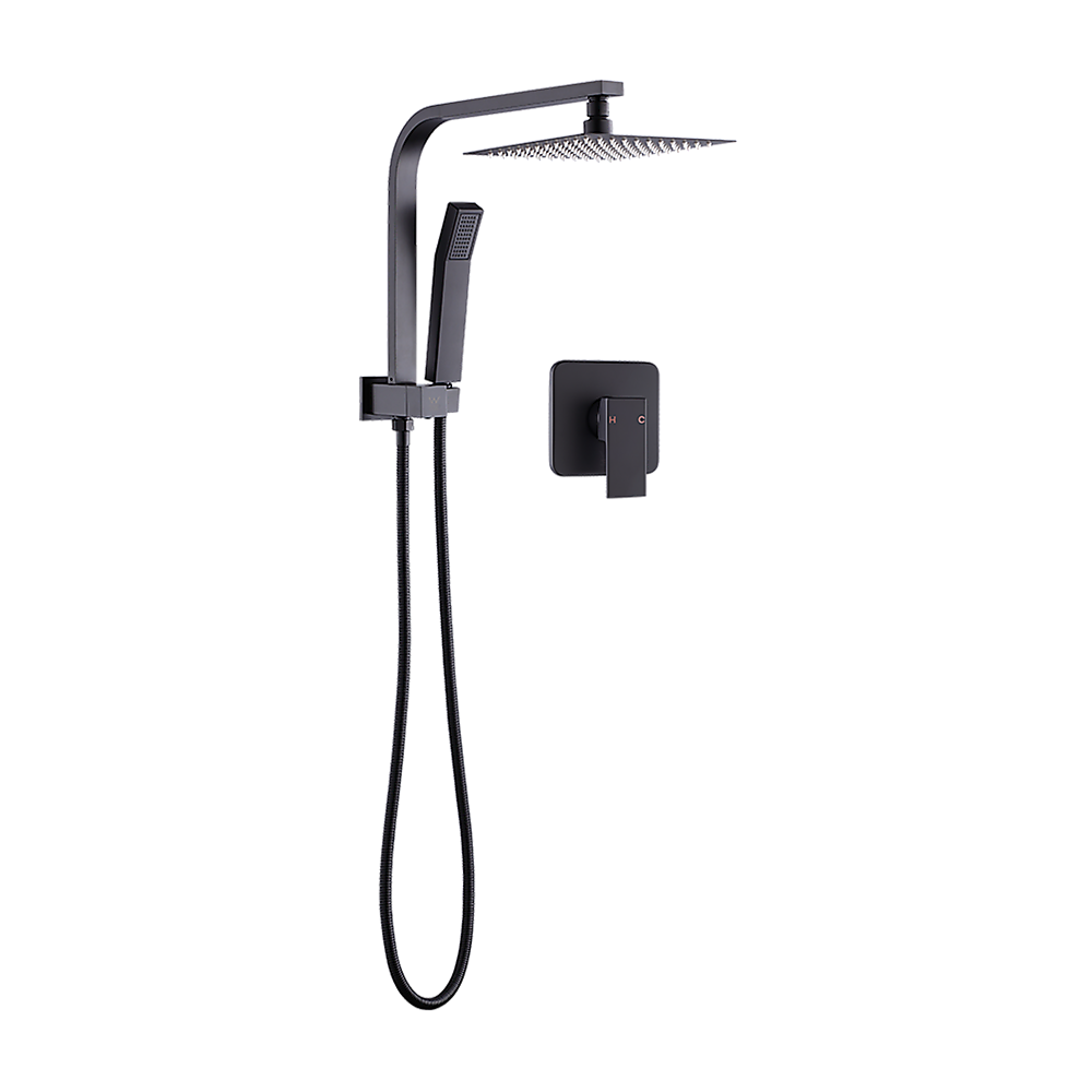 WELS 8" Rain Shower Head Set Square Dual Heads Faucet High Pressure With Mixer - SILBERSHELL