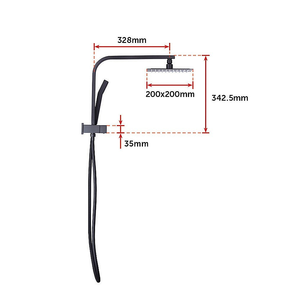 WELS 8" Rain Shower Head Set Square Dual Heads Faucet High Pressure With Mixer - SILBERSHELL