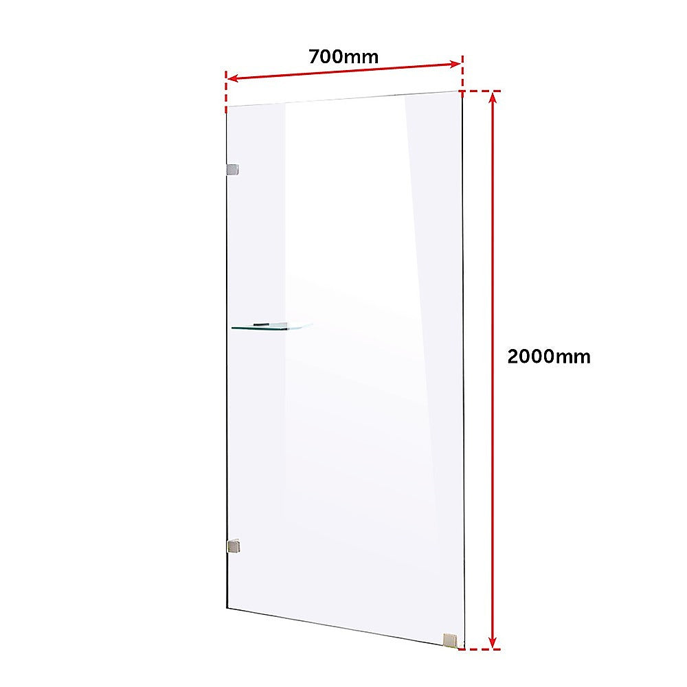 700 x 2000mm Frameless 10mm Safety Glass Shower Screen - SILBERSHELL