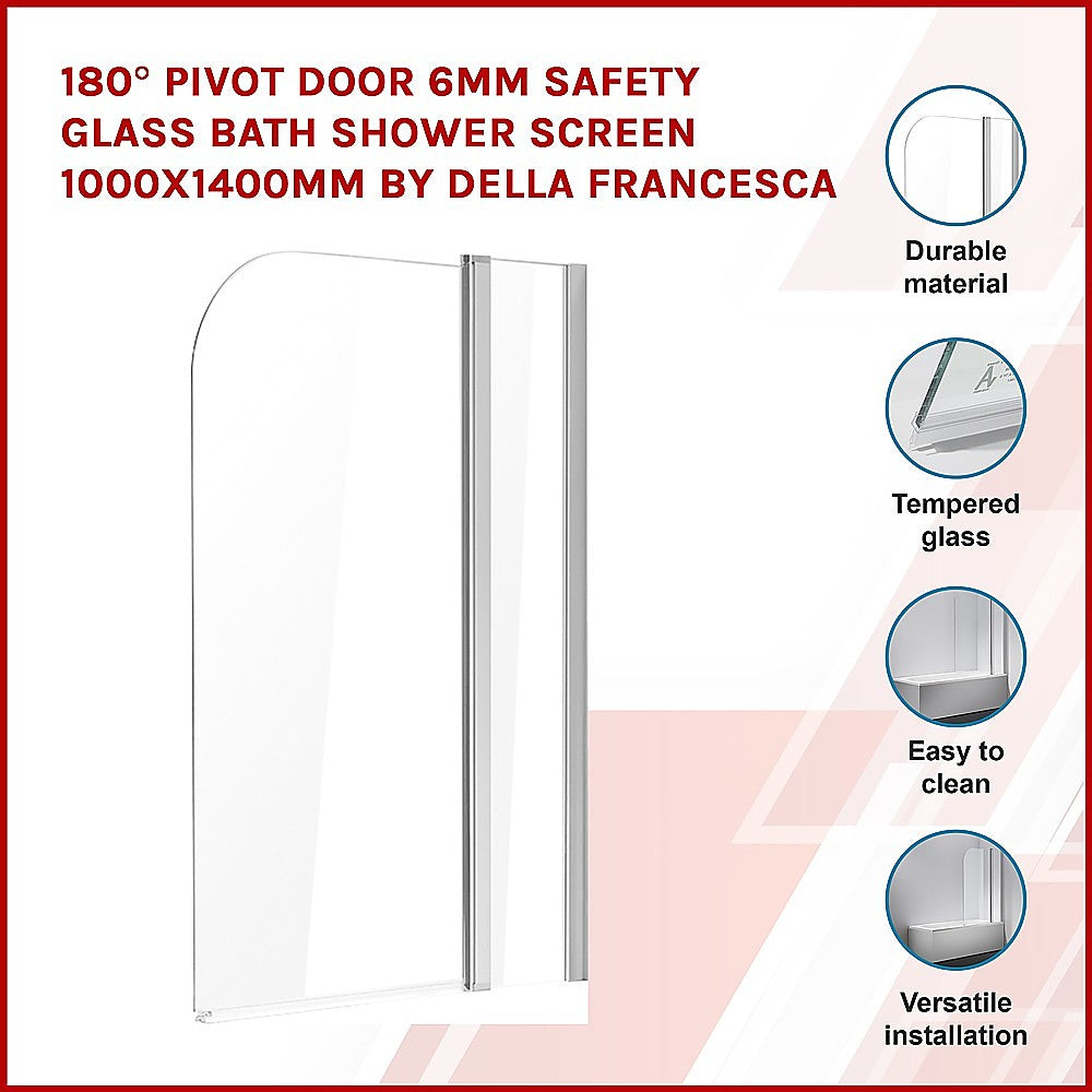 180° Pivot Door 6mm Safety Glass Bath Shower Screen 1000x1400mm By Della Francesca - SILBERSHELL