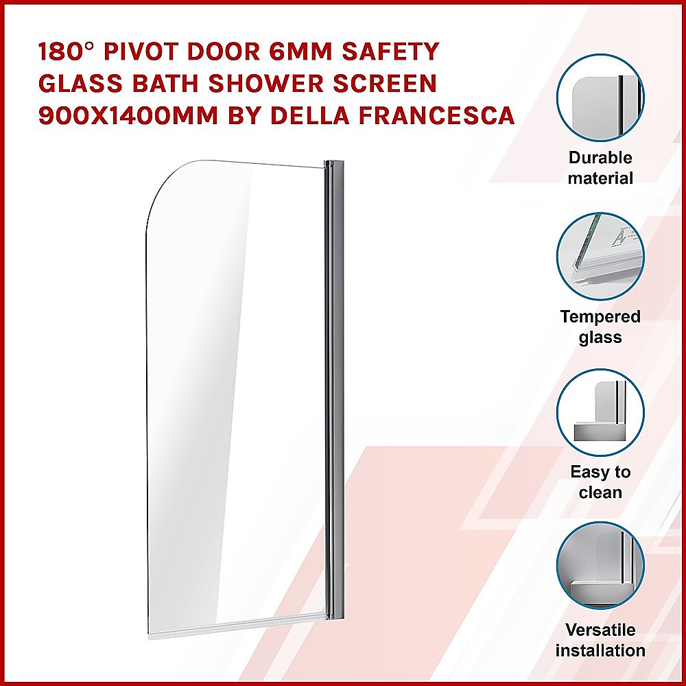 180° Pivot Door 6mm Safety Glass Bath Shower Screen 900x1400mm By Della Francesca - SILBERSHELL