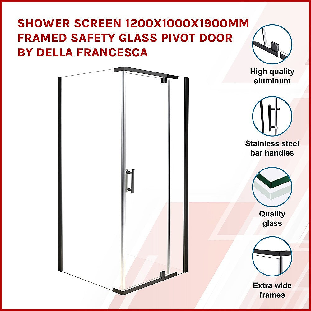 Shower Screen 1200x1000x1900mm Framed Safety Glass Pivot Door By Della Francesca - SILBERSHELL