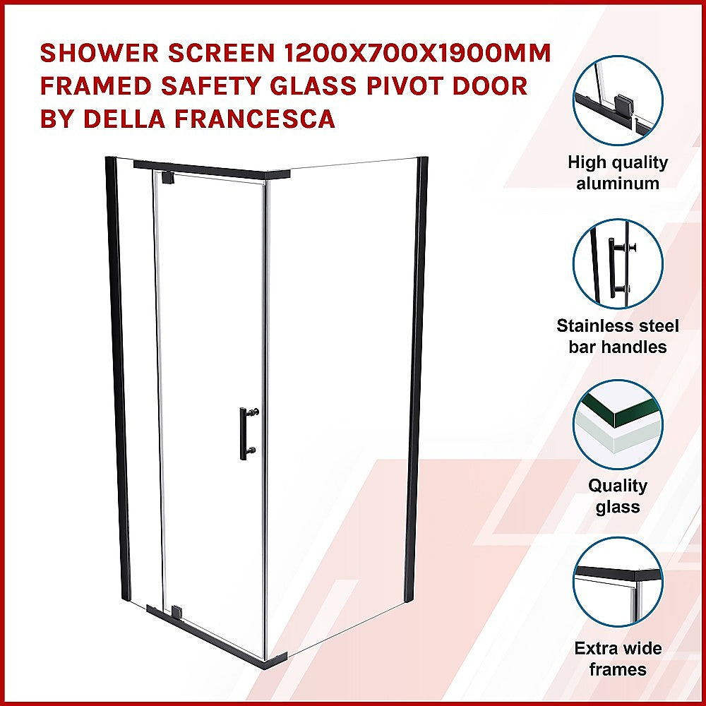 Shower Screen 1200x700x1900mm Framed Safety Glass Pivot Door By Della Francesca - SILBERSHELL