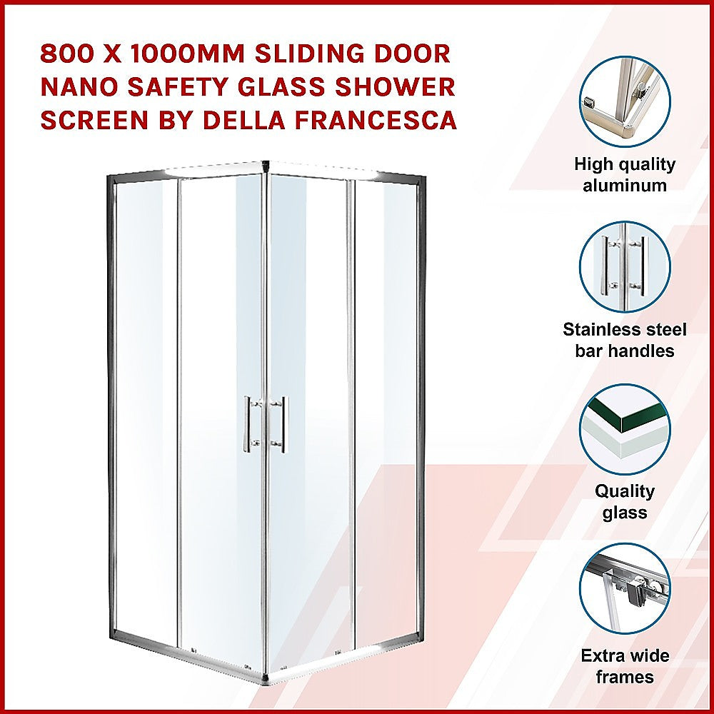 800 x 1000mm Sliding Door Nano Safety Glass Shower Screen By Della Francesca - SILBERSHELL