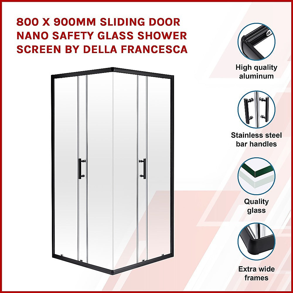 800 x 900mm Sliding Door Nano Safety Glass Shower Screen By Della Francesca - SILBERSHELL