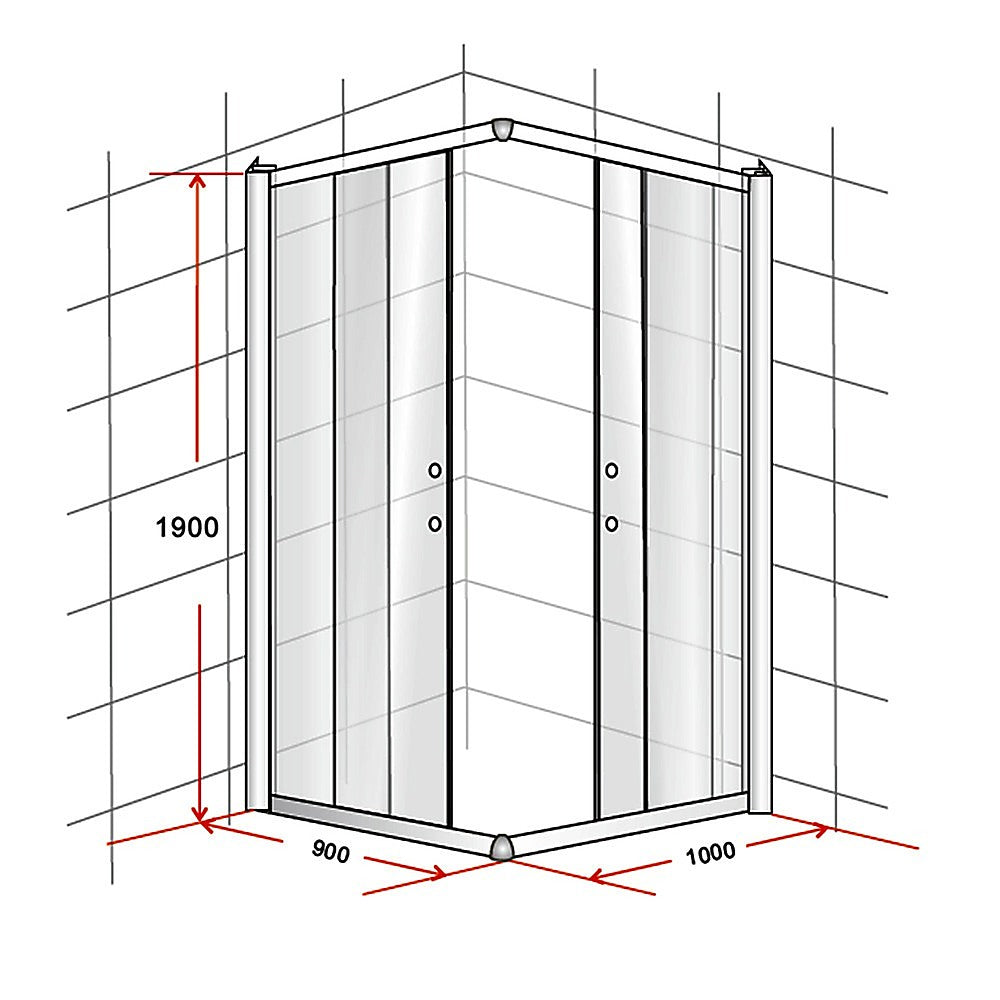 900 x 1000mm Sliding Door Nano Safety Glass Shower Screen By Della Francesca - SILBERSHELL