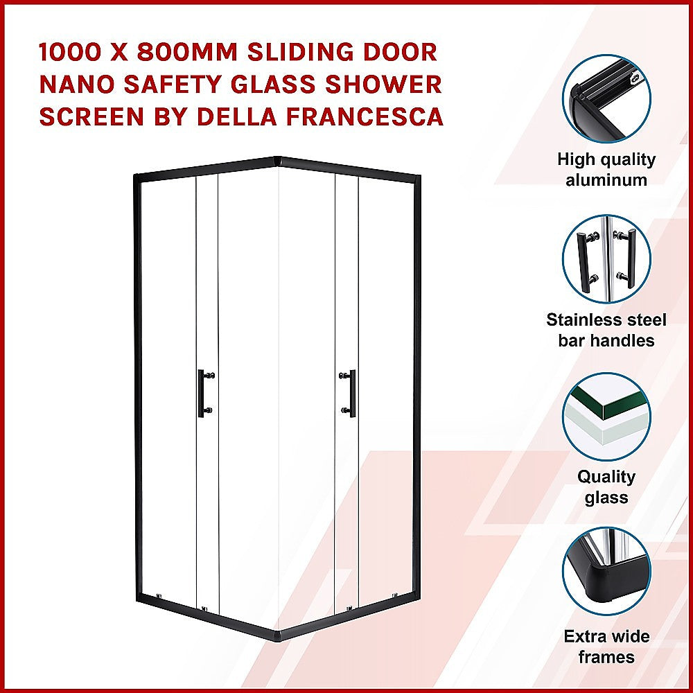 1000 x 800mm Sliding Door Nano Safety Glass Shower Screen By Della Francesca - SILBERSHELL