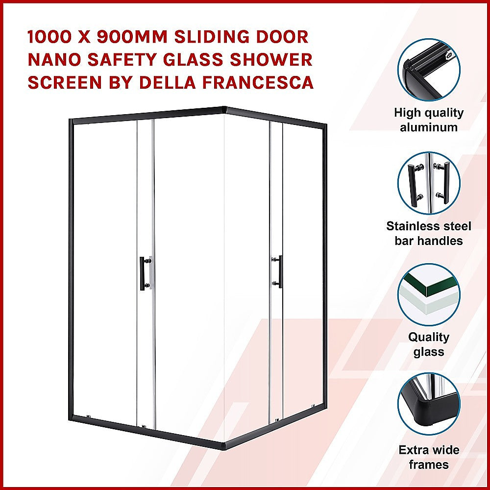 1000 x 900mm Sliding Door Nano Safety Glass Shower Screen By Della Francesca - SILBERSHELL