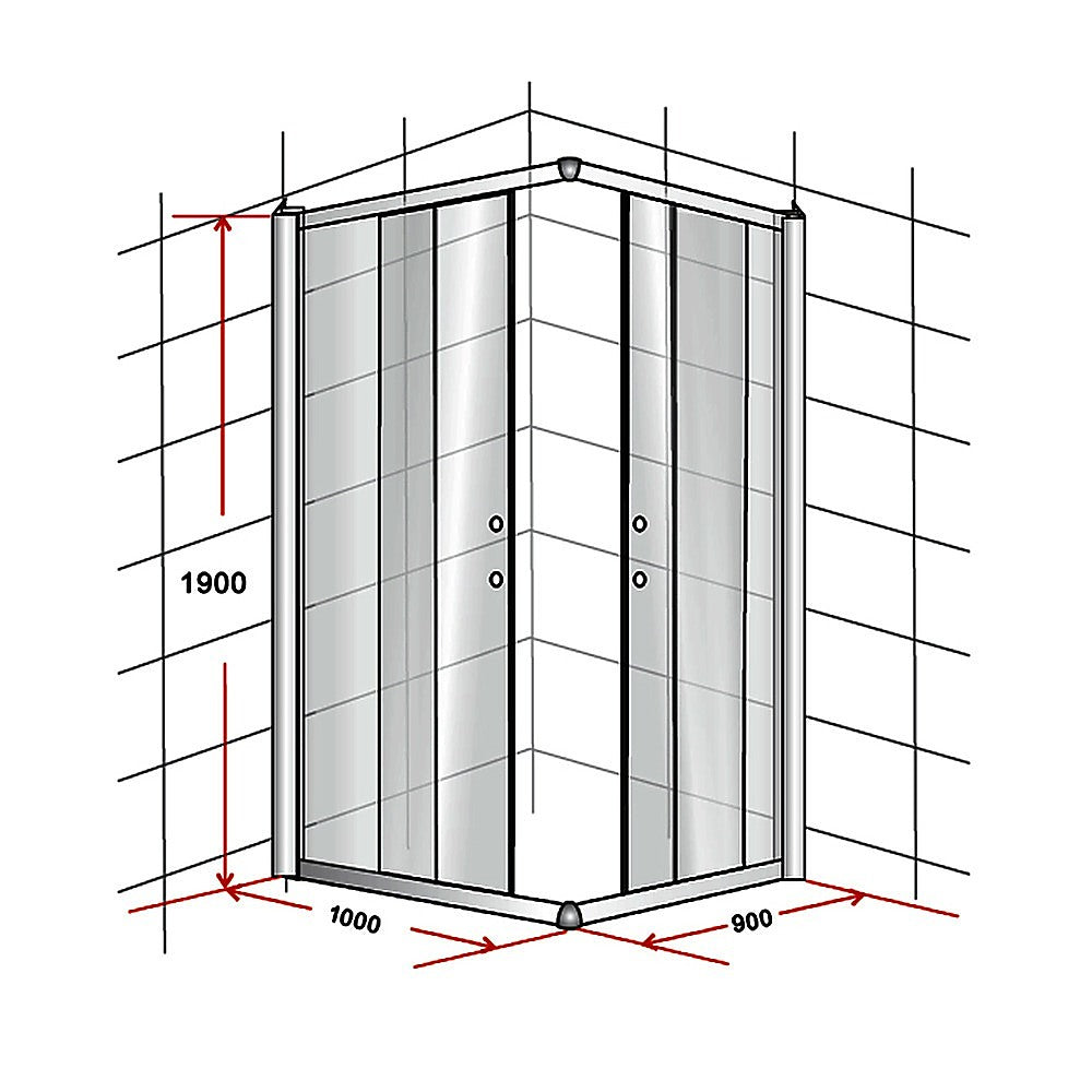 1000 x 900mm Sliding Door Nano Safety Glass Shower Screen By Della Francesca - SILBERSHELL