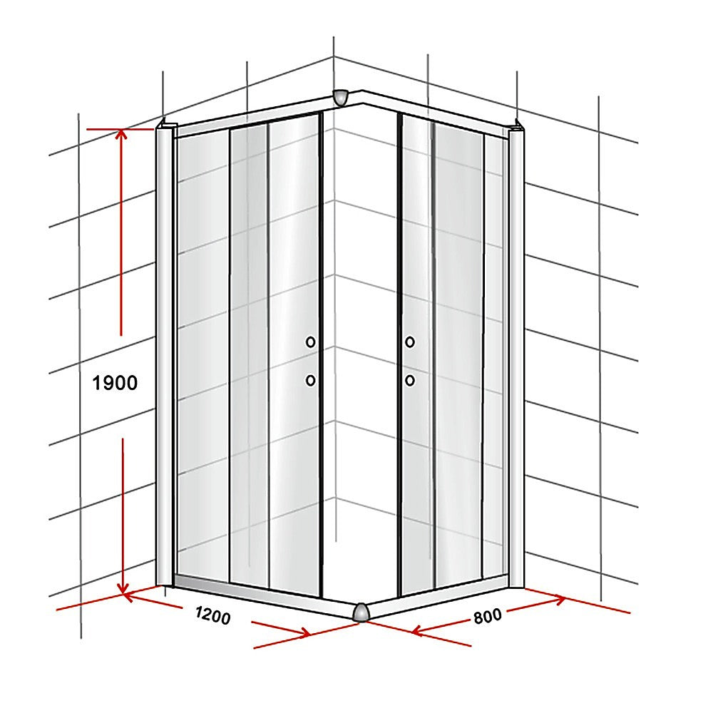 1200 x 800mm Sliding Door Nano Safety Glass Shower Screen By Della Francesca - SILBERSHELL