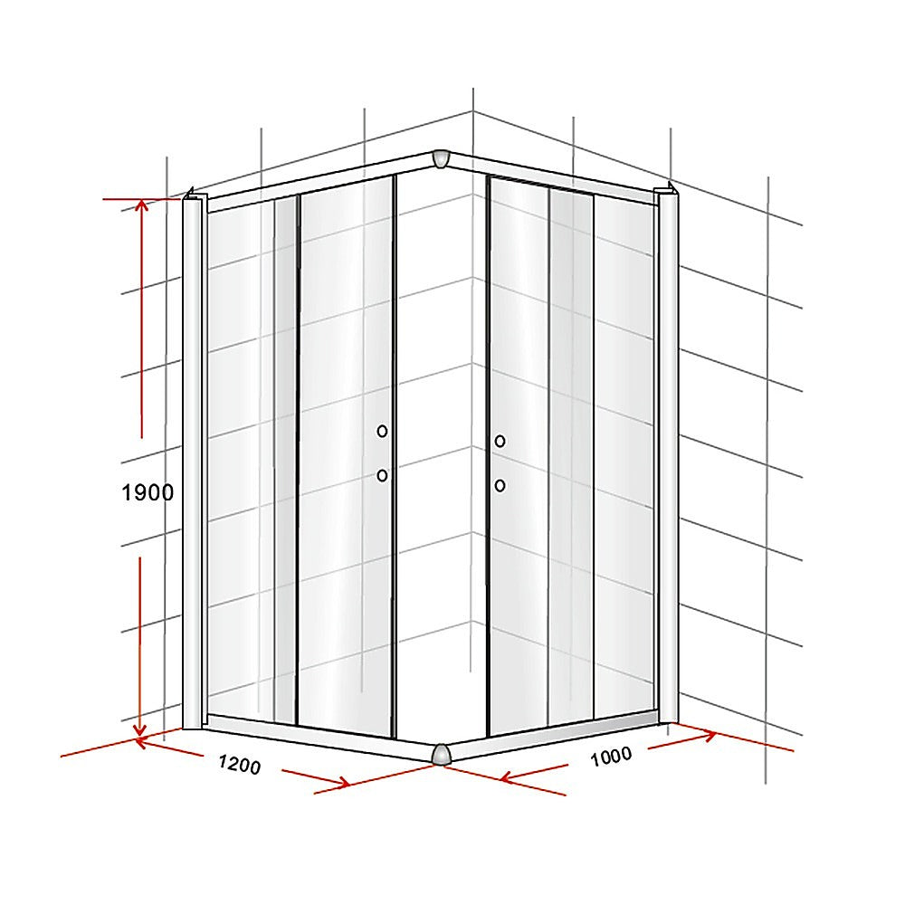 1200 x 900mm Sliding Door Nano Safety Glass Shower Screen By Della Francesca - SILBERSHELL