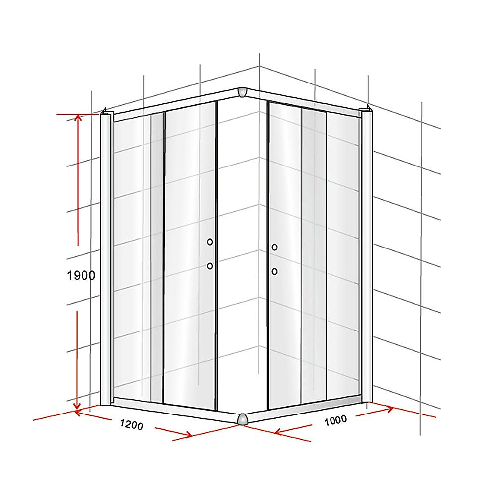 1200 x 1000mm Sliding Door Nano Safety Glass Shower Screen By Della Francesca - SILBERSHELL