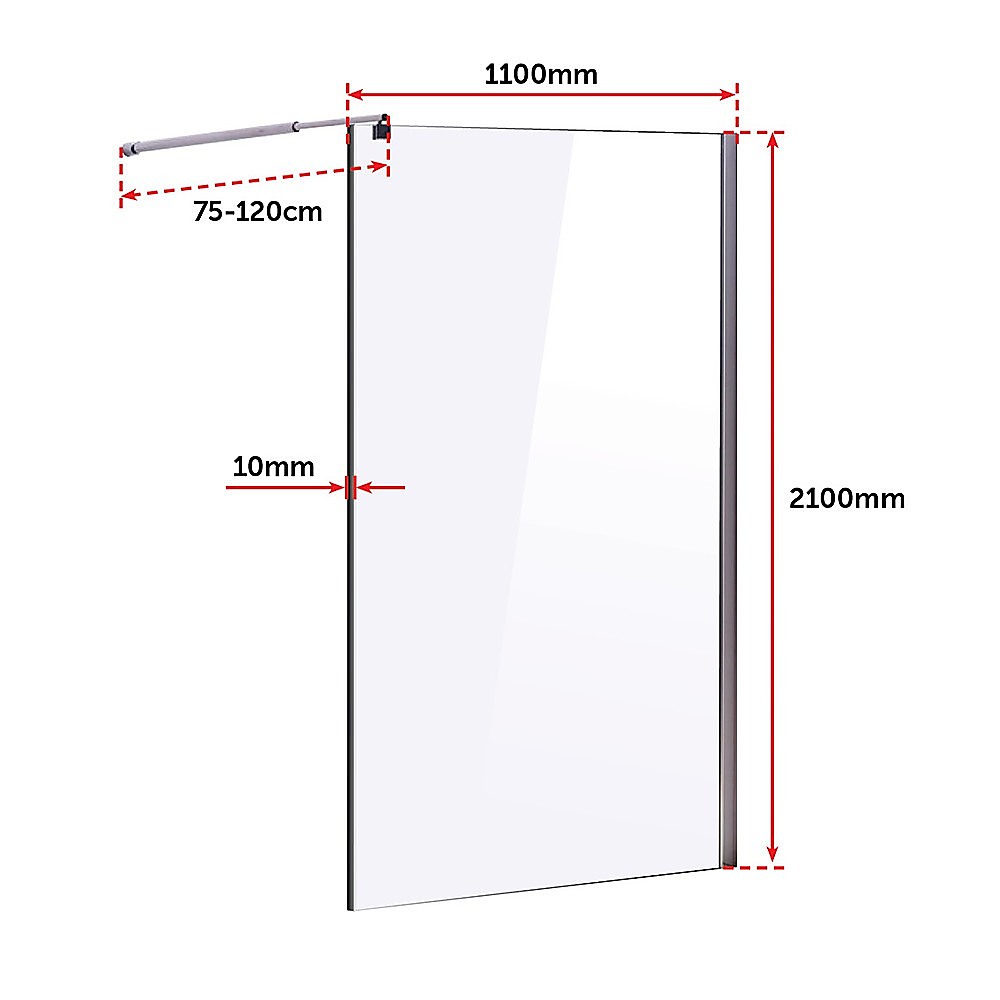 1100 x 2100mm Frameless 10mm Safety Glass Shower Screen - SILBERSHELL