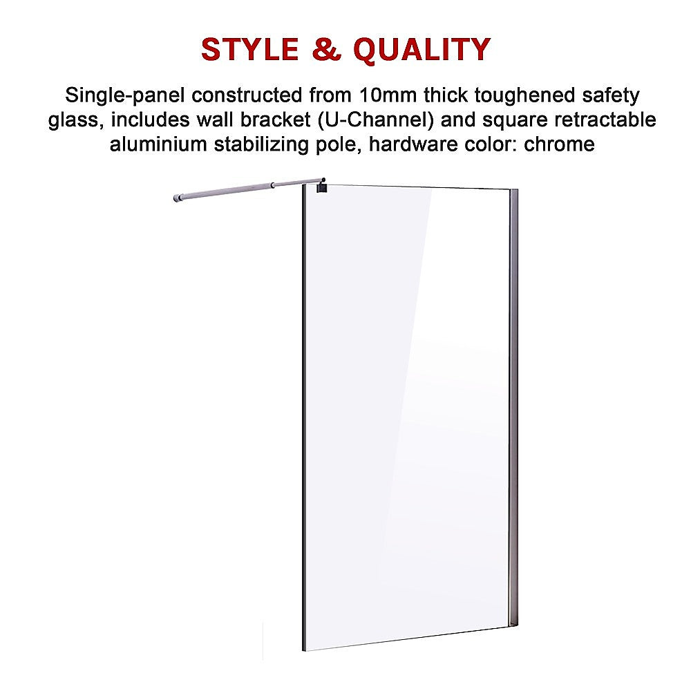 1100 x 2100mm Frameless 10mm Safety Glass Shower Screen - SILBERSHELL