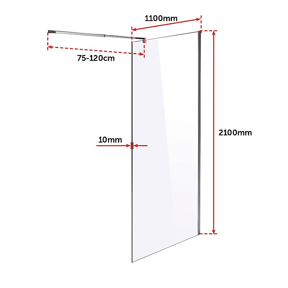 1100 x 2100mm Frameless 10mm Safety Glass Shower Screen - SILBERSHELL