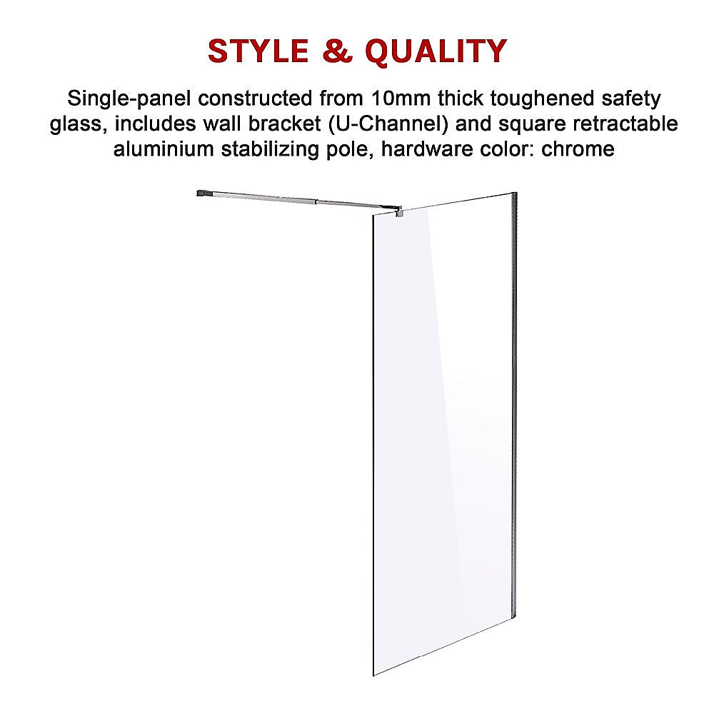 1100 x 2100mm Frameless 10mm Safety Glass Shower Screen - SILBERSHELL