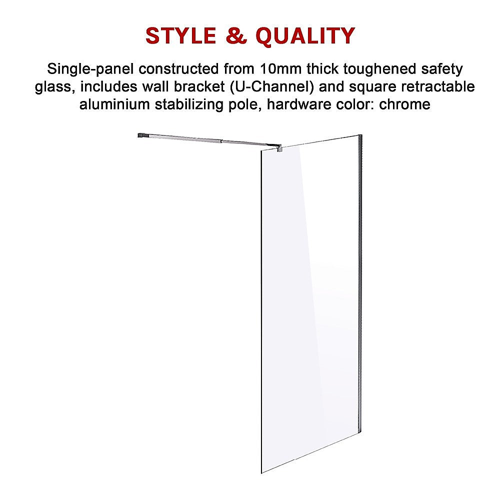 1200 x 2100mm Frameless 10mm Safety Glass Shower Screen - SILBERSHELL