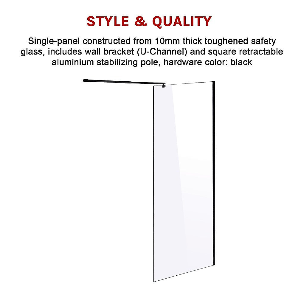 1000 x 2100mm Frameless 10mm Safety Glass Shower Screen - SILBERSHELL