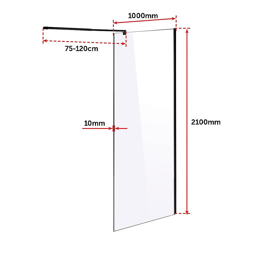 1000 x 2100mm Frameless 10mm Safety Glass Shower Screen - SILBERSHELL