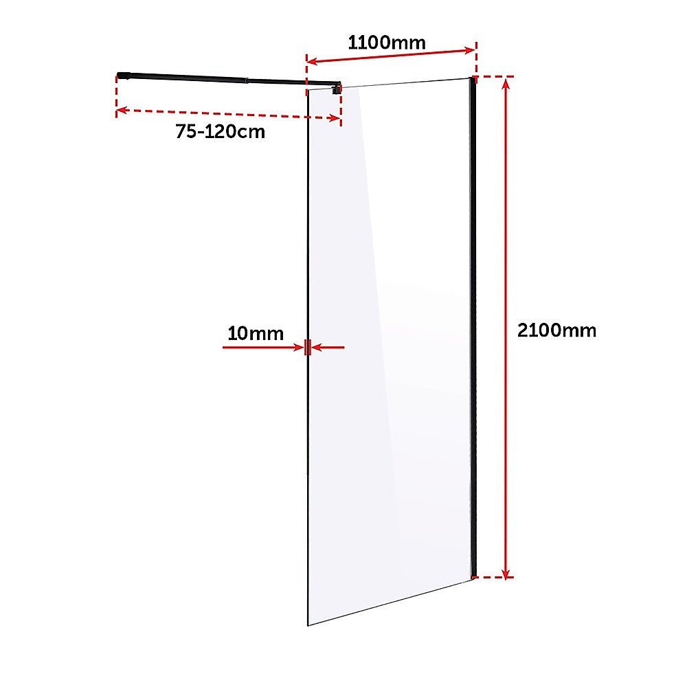 1100 x 2100mm Frameless 10mm Safety Glass Shower Screen - SILBERSHELL