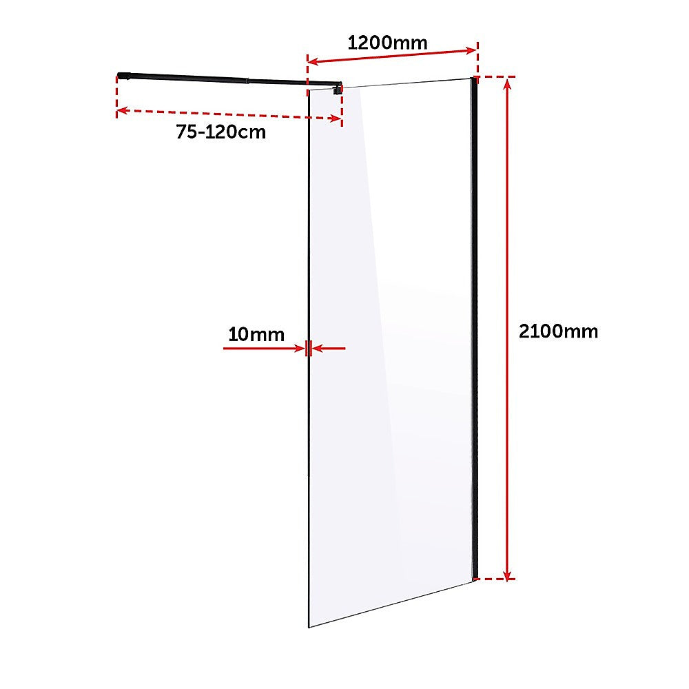 1200 x 2100mm Frameless 10mm Safety Glass Shower Screen - SILBERSHELL