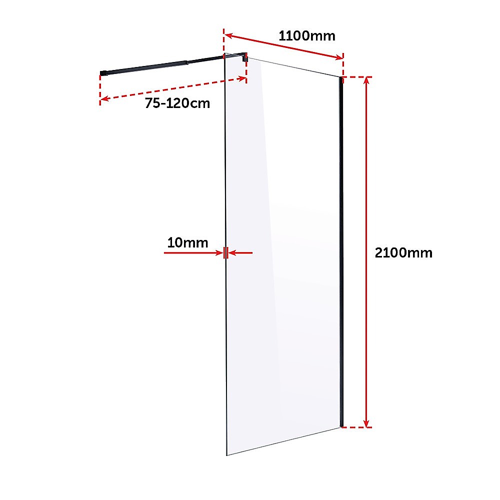 1100 x 2100mm Frameless 10mm Safety Glass Shower Screen - SILBERSHELL