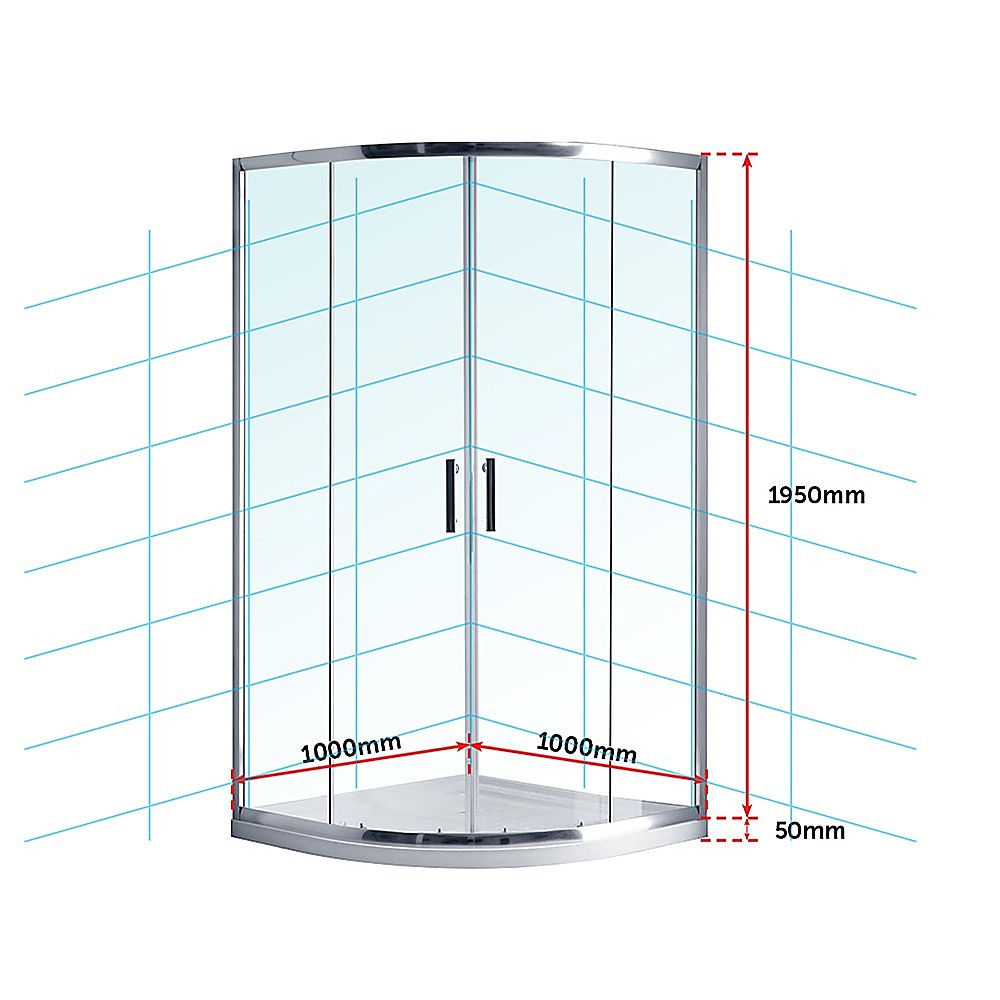 100 x 100cm Rounded Sliding 6mm Curved Shower Screen with Base in Chrome - SILBERSHELL