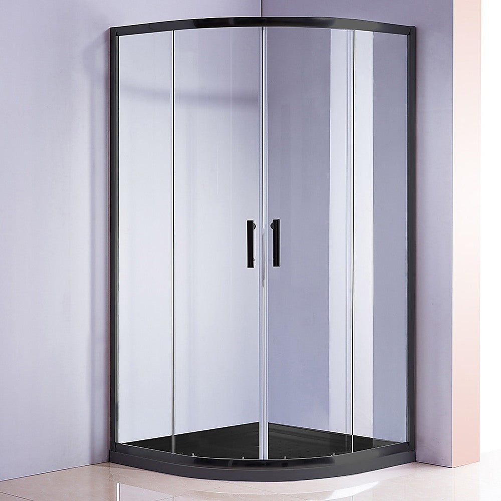 100 x 100cm Rounded Sliding 6mm Curved Shower Screen with Base in Black - SILBERSHELL