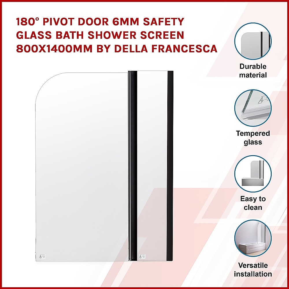 180° Pivot Door 6mm Safety Glass Bath Shower Screen 800x1400mm By Della Francesca - SILBERSHELL