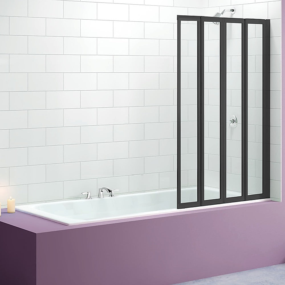 4 Fold Black Folding Bath Shower Screen Door Panel 1000 x 1400mm - SILBERSHELL