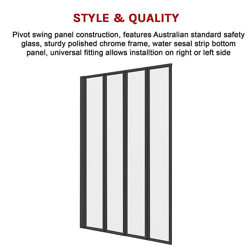 4 Fold Black Folding Bath Shower Screen Door Panel 1000 x 1400mm - SILBERSHELL