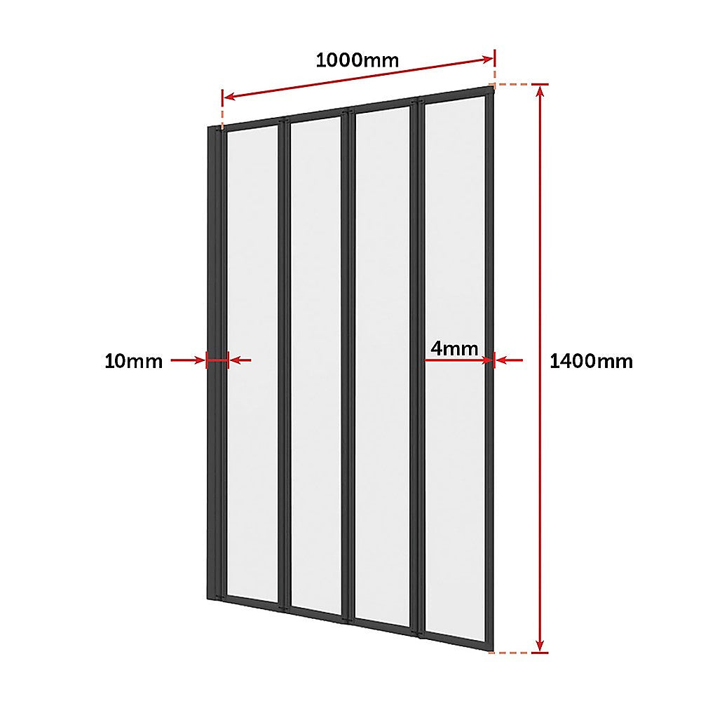 4 Fold Black Folding Bath Shower Screen Door Panel 1000 x 1400mm - SILBERSHELL