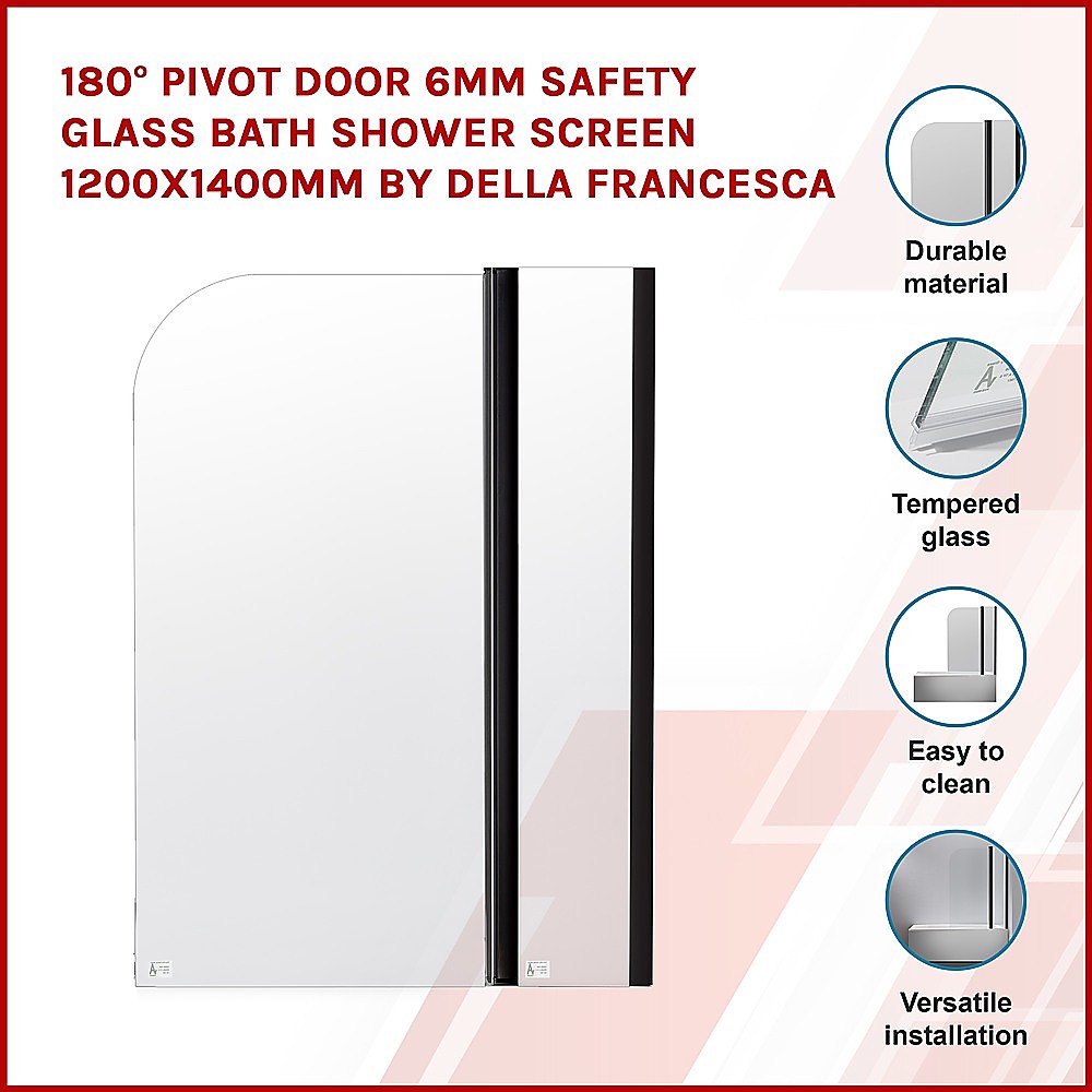 180° Pivot Door 6mm Safety Glass Bath Shower Screen 1200x1400mm By Della Francesca - SILBERSHELL